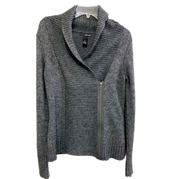 WILLI SMITH SWEATER WOMEN’S M GRAY CHUNKY MOTO WOOL BLEND SHAWL COLLAR. - Picture 1 of 12